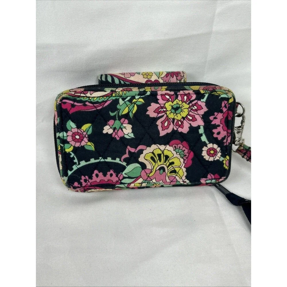 Vera Bradley Zip Around Wristlet Petal Paisley Wallet Card Case Blue Pink
